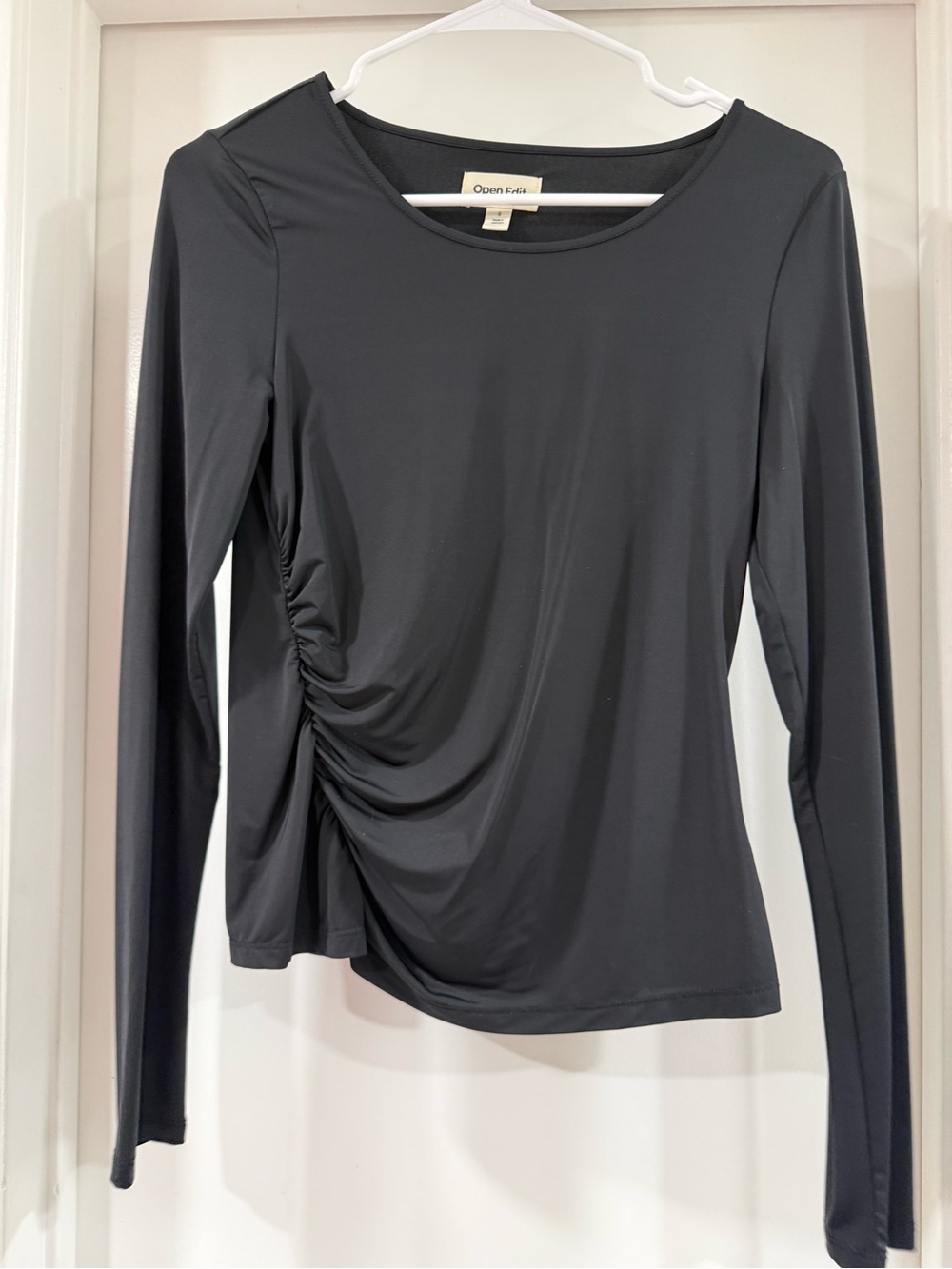 Open Edit Long-Sleeve Ruched Side Top